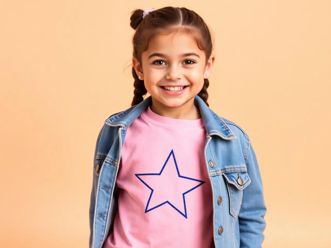Trendy streetwear outfits for kids girl in denim jacket